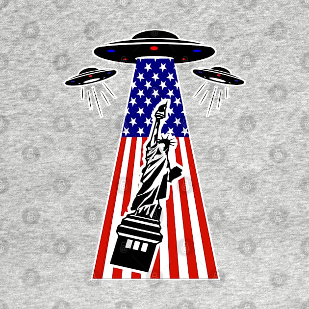 Alien abduction Statue of Liberty, USA Flag by Redmanrooster